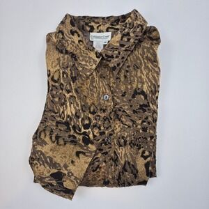Coldwater Creek 1X Button Down Top Animal Print Sheer Long Sleeve Blouse
